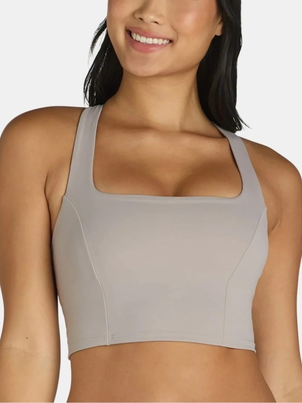 Plus Size Square-Neck Sports Bra in Taupe